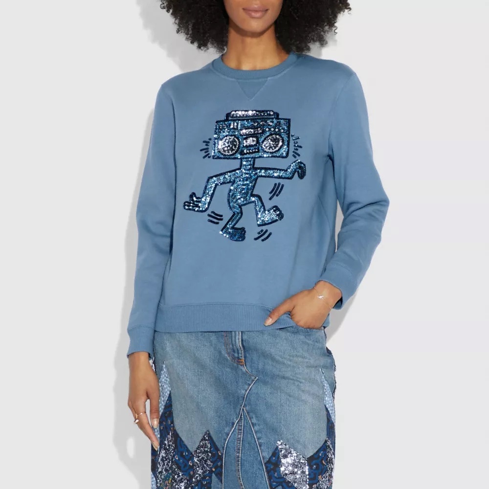 Coach x Keith Haring Boombox Monster Embellished Blue Sweatshirt - L